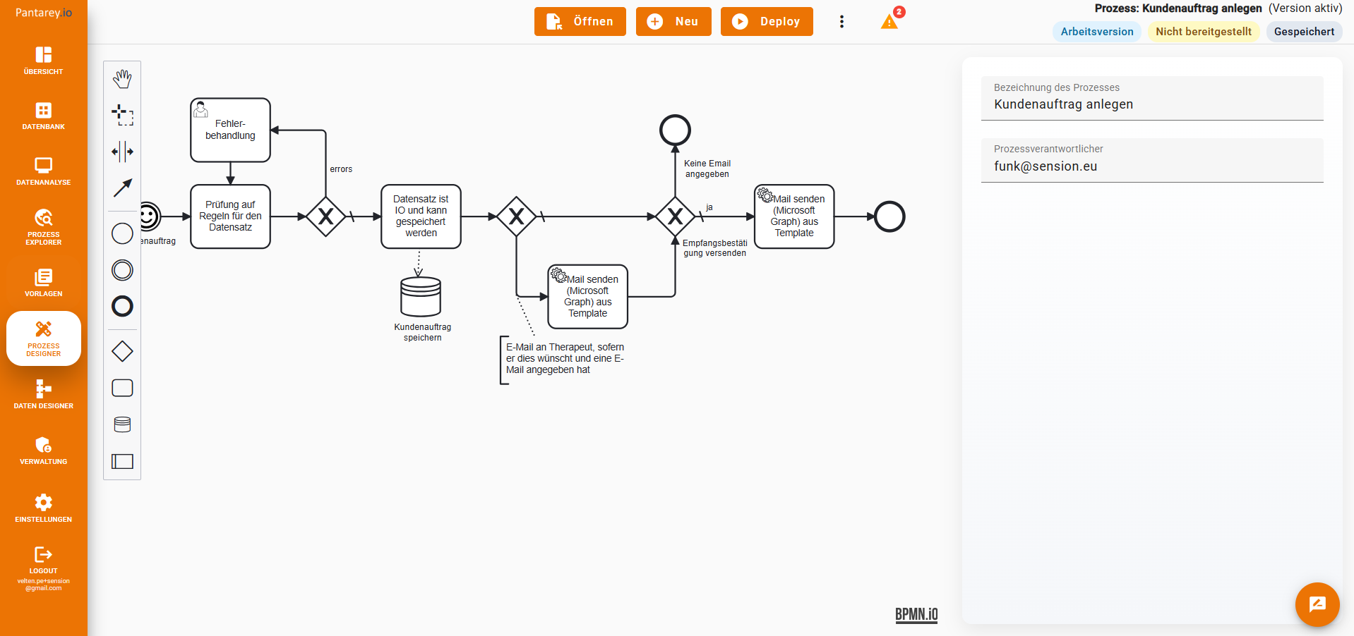 Kompletter Auftragsverarbeitungs-Prozess in Pantarey